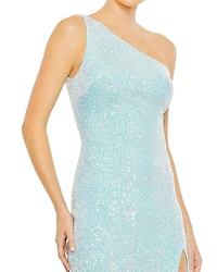 Sequined One Shoulder Column Gown