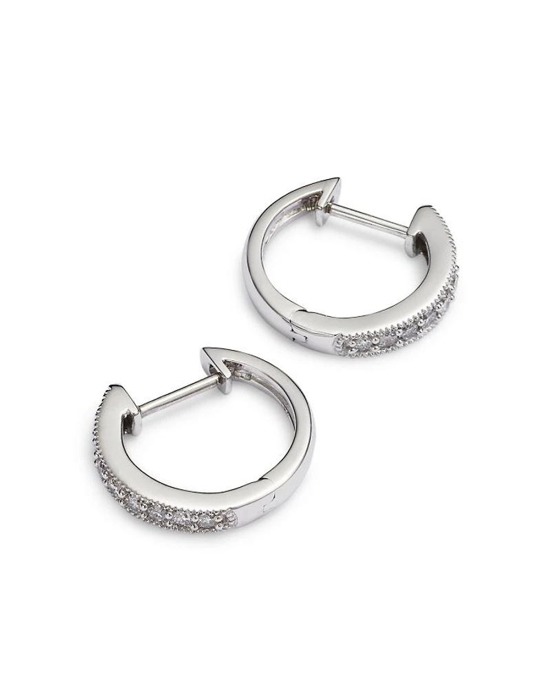 Diamond Bezel Set Huggie Hoop Earrings in 14K White Gold, .30 tcw