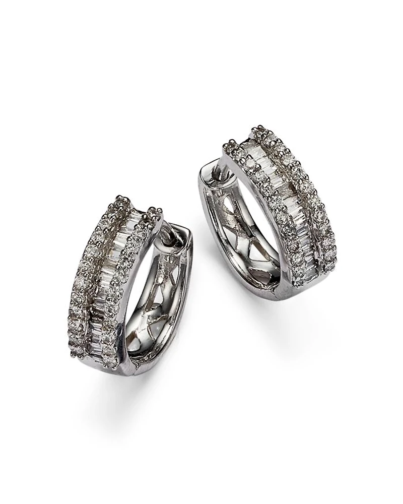 Diamond Baguette Hoop Earrings in 14K White Gold, 0.25 tcw