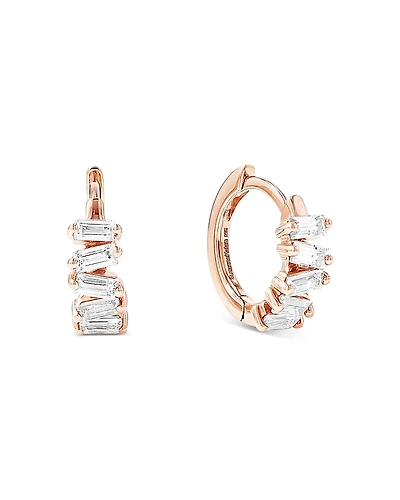 Suzanne Kalan 18K Rose Gold Diamond Thin Huggie Hoop Earrings