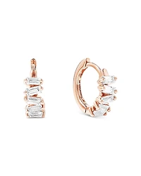 Suzanne Kalan 18K Rose Gold Diamond Thin Huggie Hoop Earrings
