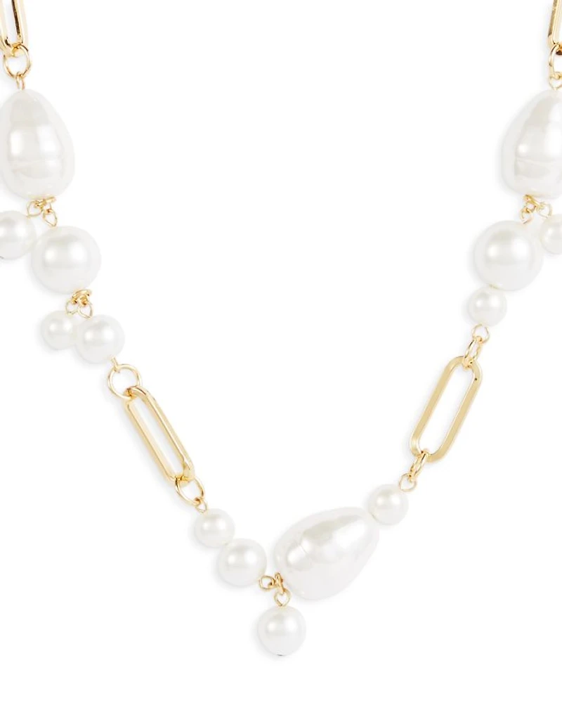 Imitation Pearl Cluster Statement Necklace, 18"