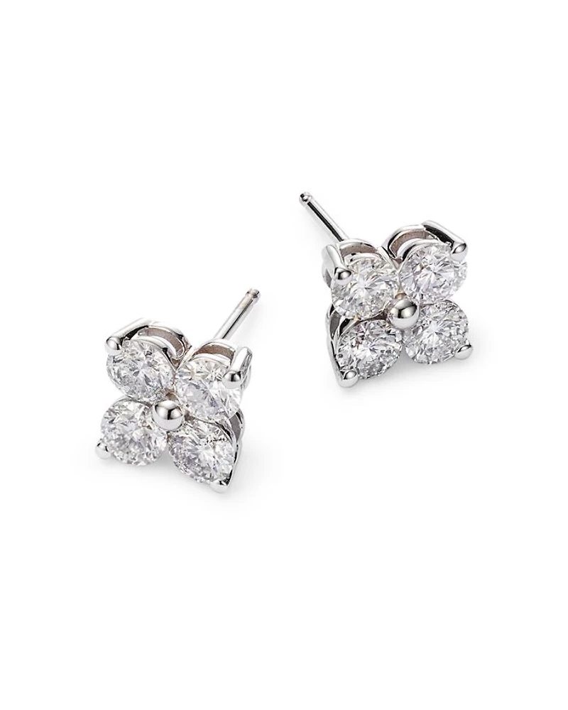 Diamond Clover Stud Earrings in 14K White Gold, 2.0 tcw