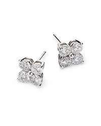 Diamond Clover Stud Earrings in 14K White Gold, 2.0 tcw