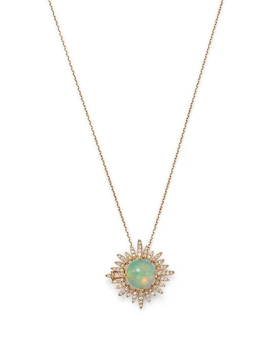 Opal & Diamond Sun Pendant Necklace in 14K Yellow Gold, 18"