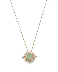 Opal & Diamond Sun Pendant Necklace in 14K Yellow Gold, 18"