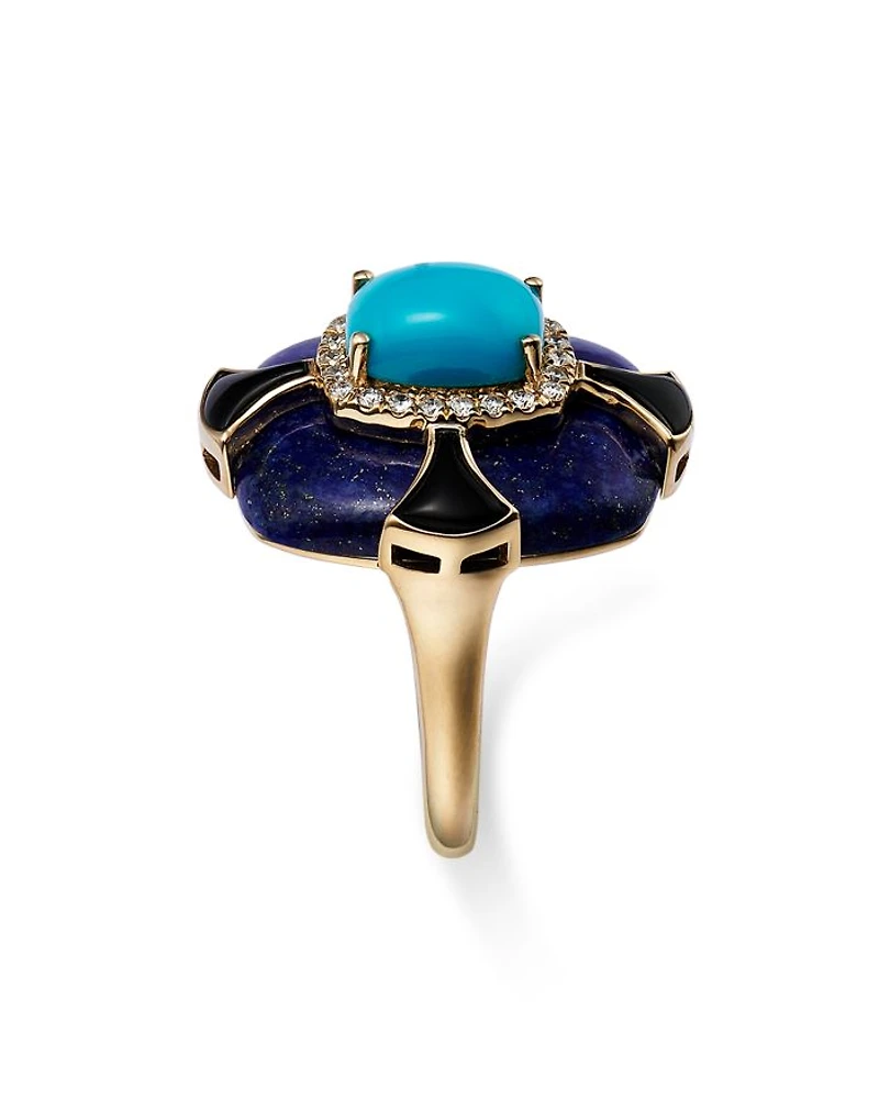 Turquoise, Onyx, Lapis Lazuli & Diamond Statement Ring in 14K Yellow Gold