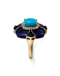 Turquoise, Onyx, Lapis Lazuli & Diamond Statement Ring in 14K Yellow Gold