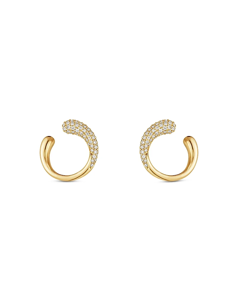 Georg Jensen 18K Yellow Gold Pave Diamond Mercy Stud Earrings