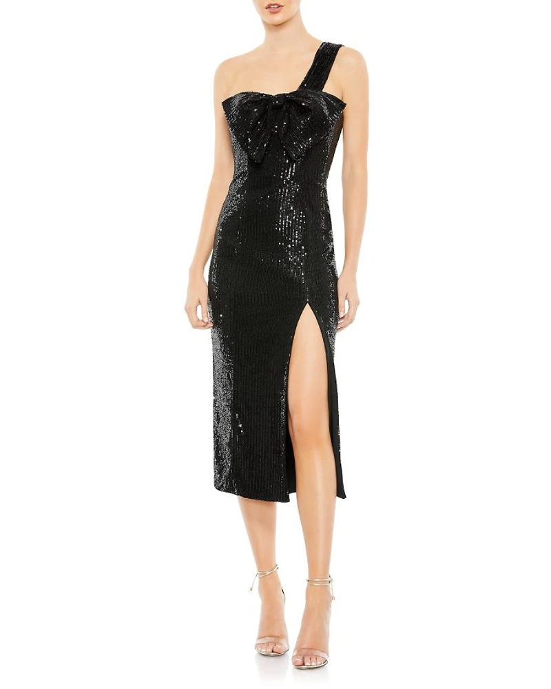 Embellished One Shoulder Bow Dress