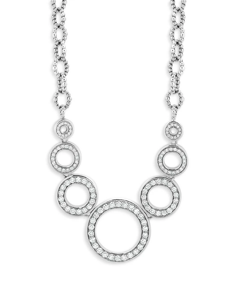 Sterling Silver Caviar Spark Diamond Multi Circle Statement Necklace, 18"