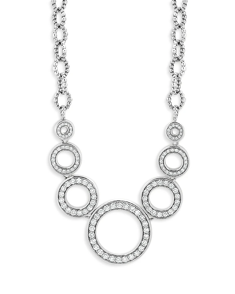 Lagos Sterling Silver Caviar Spark Diamond Multi Circle Statement Necklace, 18