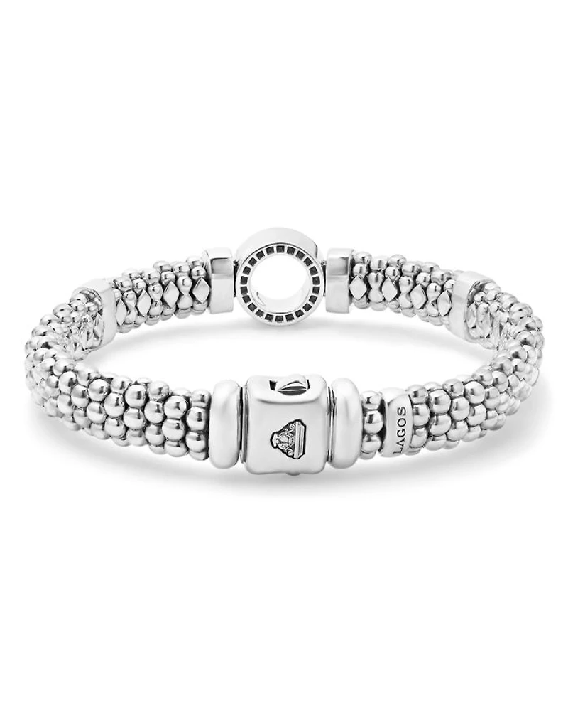 Sterling Silver Caviar Spark Diamond Circle Bead & Polished Link Bracelet