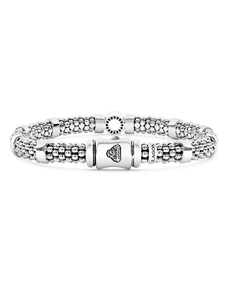 Sterling Silver Caviar Spark Diamond Circle Bead Link Bracelet