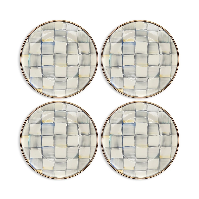Mackenzie-Childs Sterling Check Enamel Appetizer Plates, Set of 4