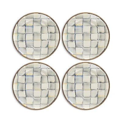 Mackenzie-Childs Sterling Check Enamel Appetizer Plates, Set of 4