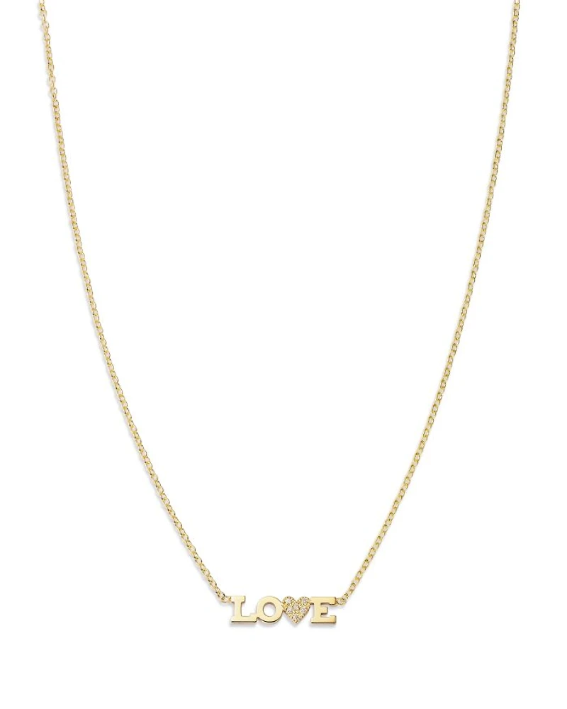 14K Yellow Gold Itty Bitty Words Diamond Love Pendant Necklace, 14-16"