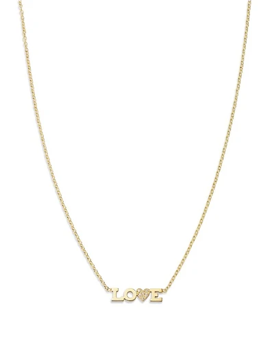 14K Yellow Gold Itty Bitty Words Diamond Love Pendant Necklace, 14-16"