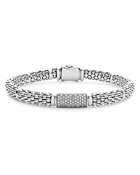 Lagos Sterling Silver Signature Caviar Pave Diamond Station Bracelet