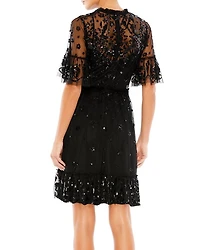 Embellished Illusion High Neck Mini Dress