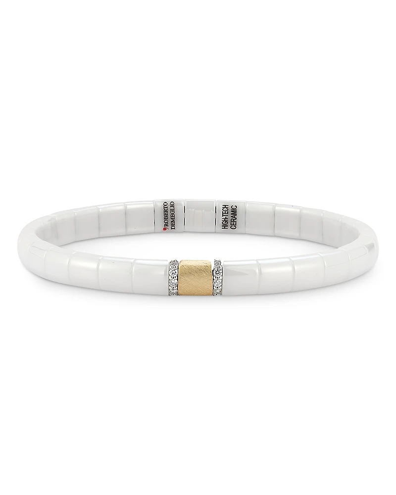 Roberto Demeglio 18K Yellow Gold & White Ceramic Pura Diamond Stretch Bracelet
