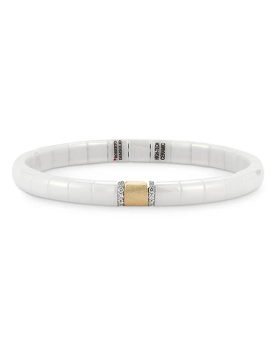 Roberto Demeglio 18K Yellow Gold & White Ceramic Pura Diamond Stretch Bracelet