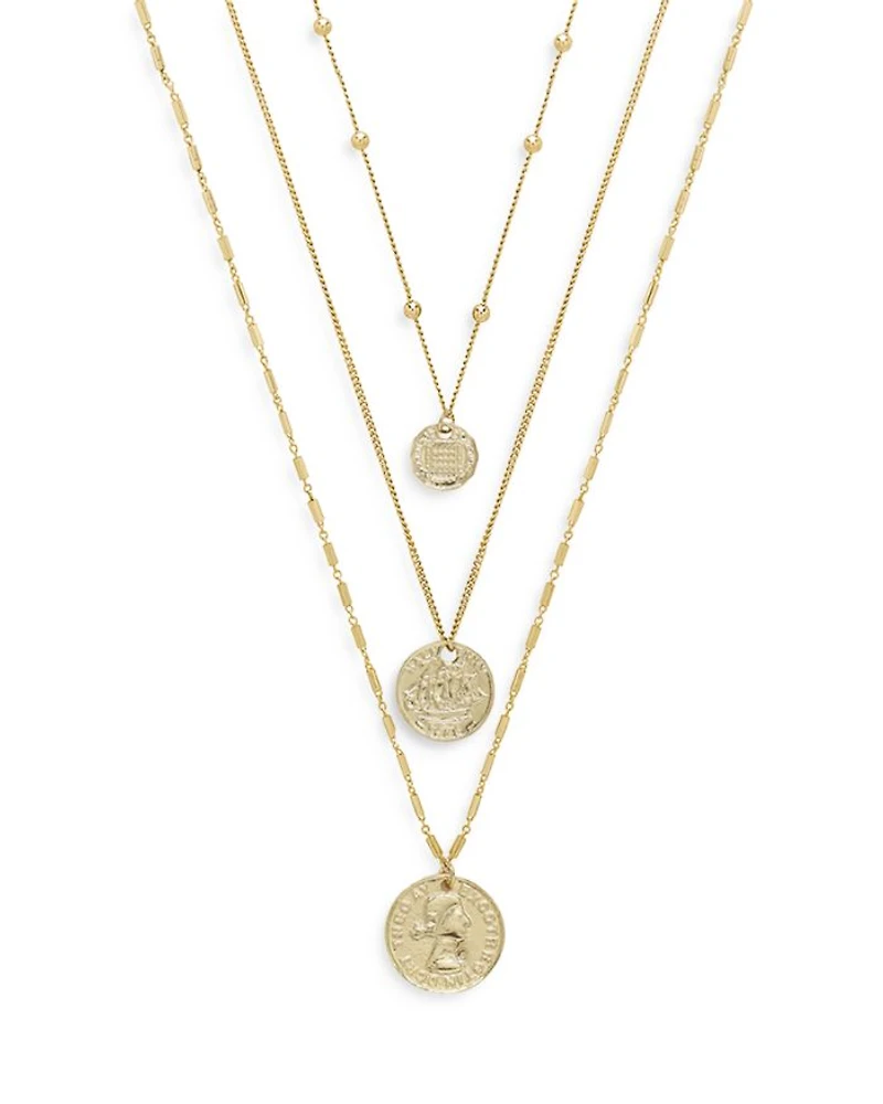 Coin Pendant Necklaces in 18K Gold Plate, Set of 3