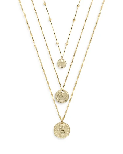 Coin Pendant Necklaces in 18K Gold Plate, Set of 3