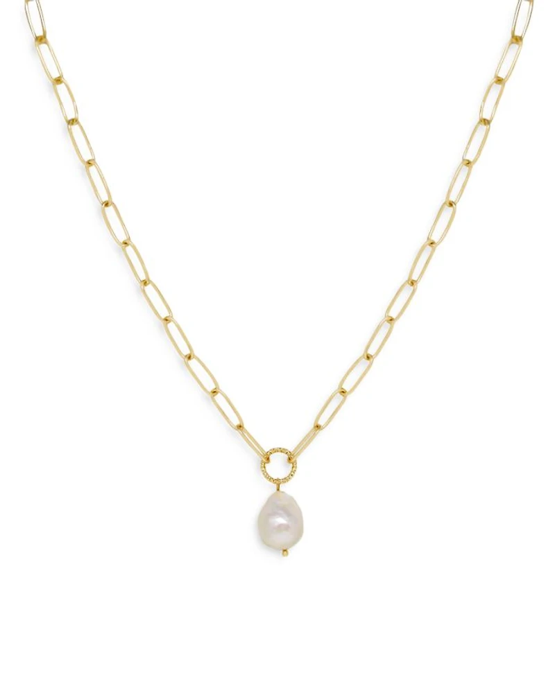 Single Freshwater Pearl Open Links 18K Gold Plated Chain Necklace, 15"