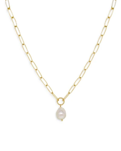 Single Freshwater Pearl Open Links 18K Gold Plated Chain Necklace, 15"