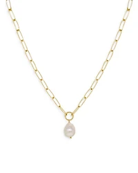 Single Freshwater Pearl Open Links 18K Gold Plated Chain Necklace, 15"