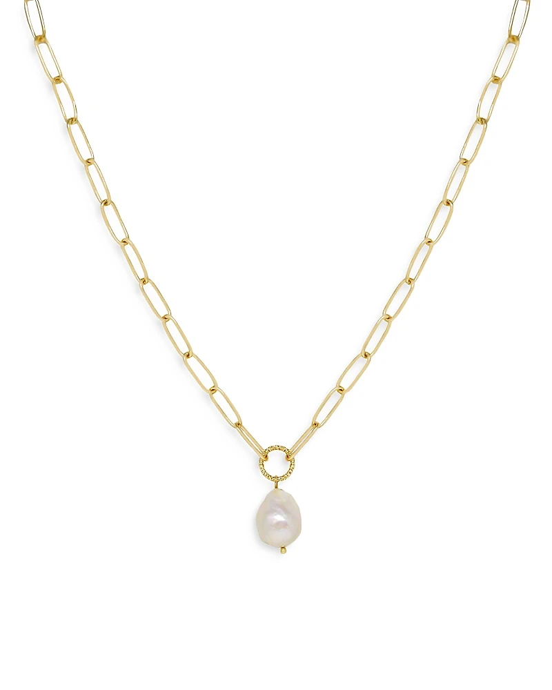 Ettika Single Freshwater Pearl Open Links 18K Gold Plated Chain Necklace, 15