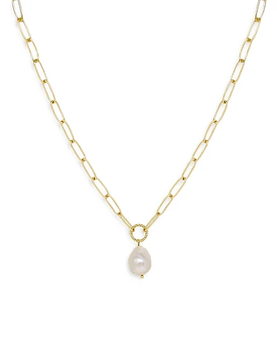 Ettika Single Freshwater Pearl Open Links 18K Gold Plated Chain Necklace, 15
