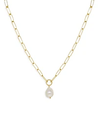 Ettika Single Freshwater Pearl Open Links 18K Gold Plated Chain Necklace, 15
