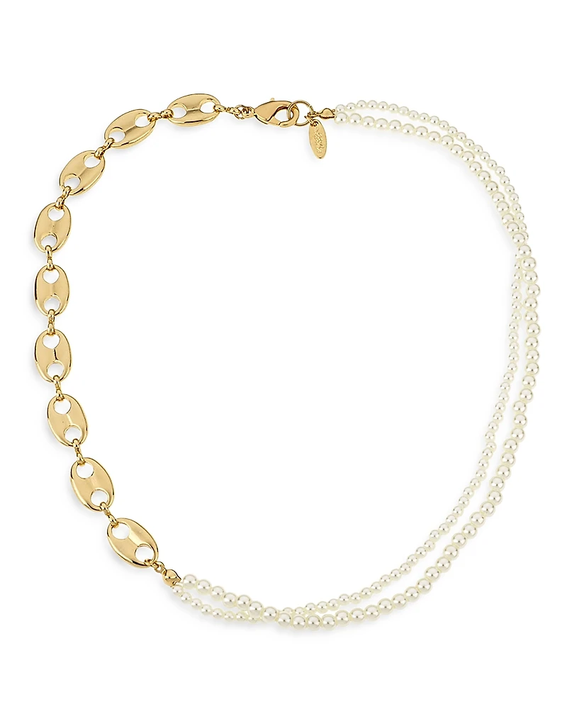 Ettika Meet Me Halfway Imitation Pearl & 18K Gold Plated Chain Necklace, 16