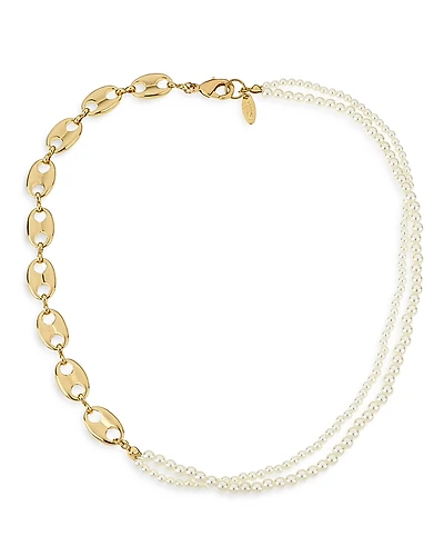 Ettika Meet Me Halfway Imitation Pearl & 18K Gold Plated Chain Necklace, 16