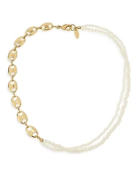 Ettika Meet Me Halfway Imitation Pearl & 18K Gold Plated Chain Necklace, 16