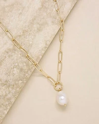 Single Freshwater Pearl Open Links 18K Gold Plated Chain Necklace, 15"