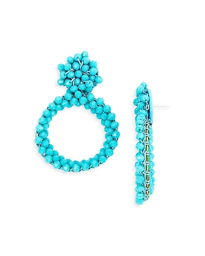 Aqua Beaded Hoop Drop Earrings - Exclusive