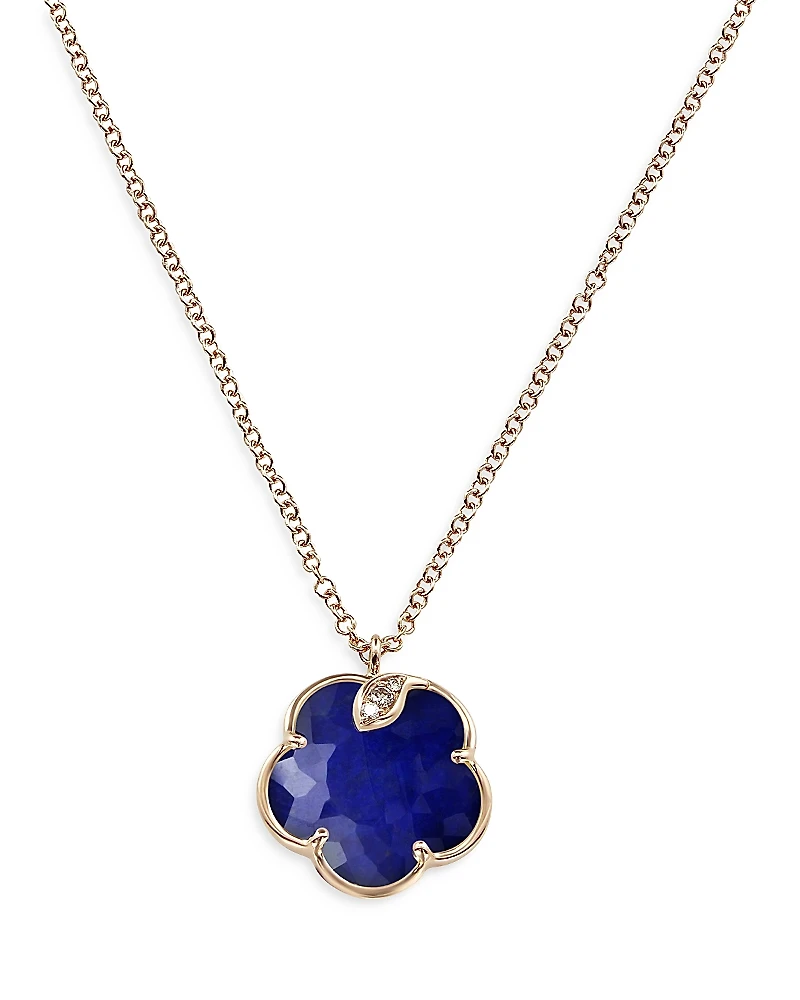 Pasquale Bruni 18K Rose Gold Petit Joli Lapis Doublet & Diamond Floral Pendant Necklace, 16.5