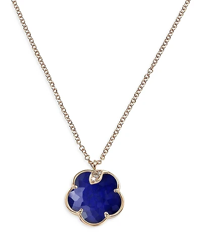 Pasquale Bruni 18K Rose Gold Petit Joli Lapis Doublet & Diamond Floral Pendant Necklace, 16.5