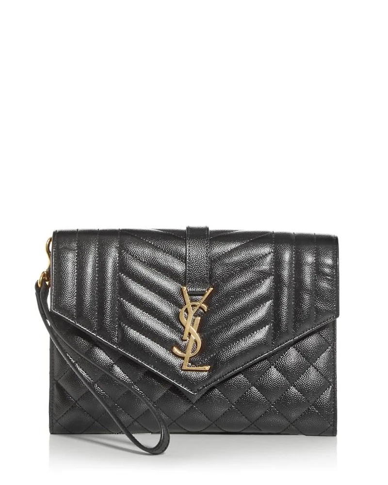 Envelope Flap Pouch Mix Matelassé Grain De Poudre Embossed Leather