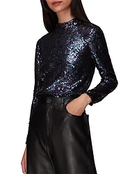 Whistles Sequined Mock Neck Top