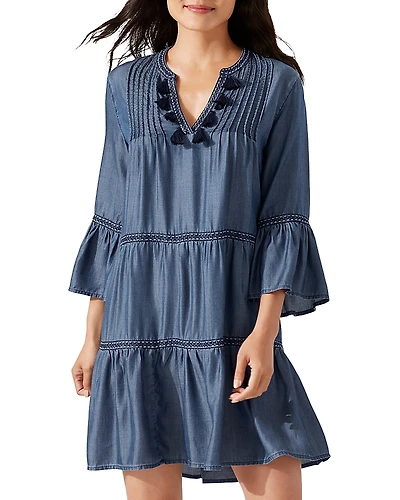 Tommy Bahama Chambray Embroidered Dress Swim Cover-Up