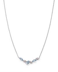 Aquamarine & Diamond Accent Curved Bar Necklace in 14K White Gold, 17"