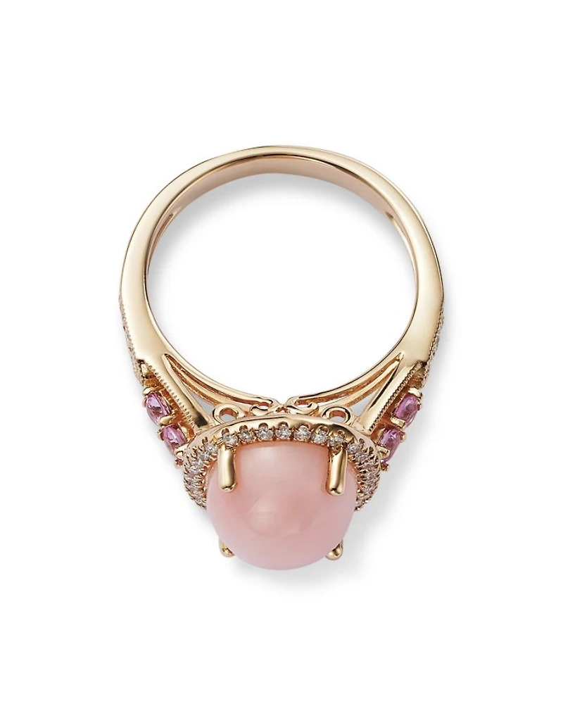 Pink Opal, Pink Sapphire, & Diamond Ring in 14K Yellow Gold