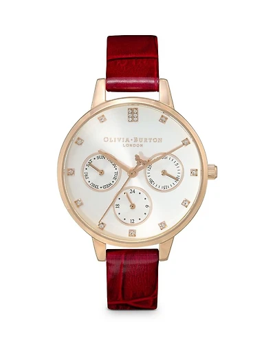 Multifunction Leather Strap Chronograph Watch, 34mm