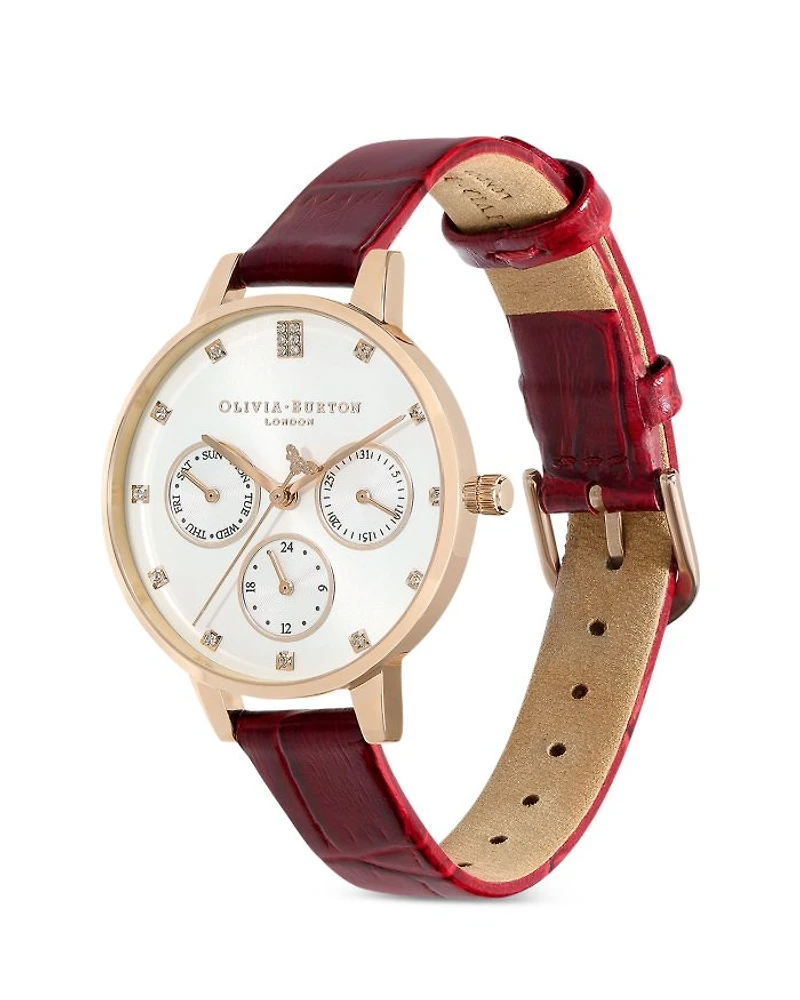 Multifunction Leather Strap Chronograph Watch, 34mm