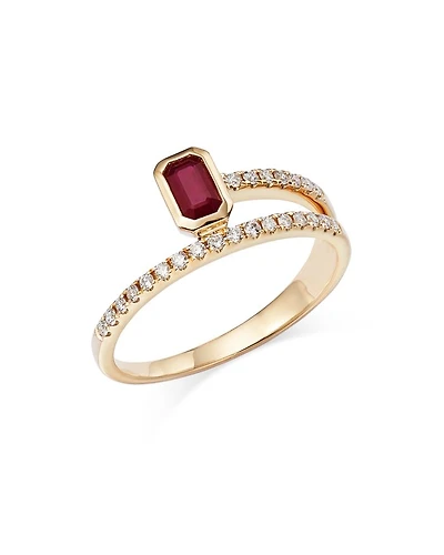 Ruby and Diamond Bypass Ring in 14K Yellow Gold