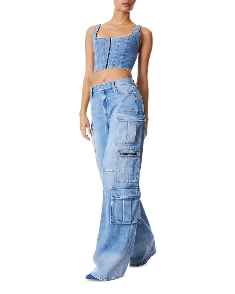 Breslin Denim Corset Top & Cay Baggy Cargo Jeans